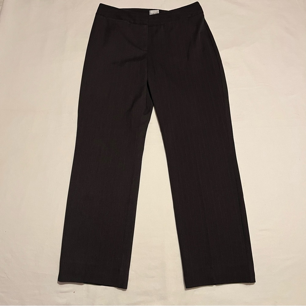 Chicos Womens Pants Black Size 0.5 Pinstripes Straight Leg Hook and Bar Dress